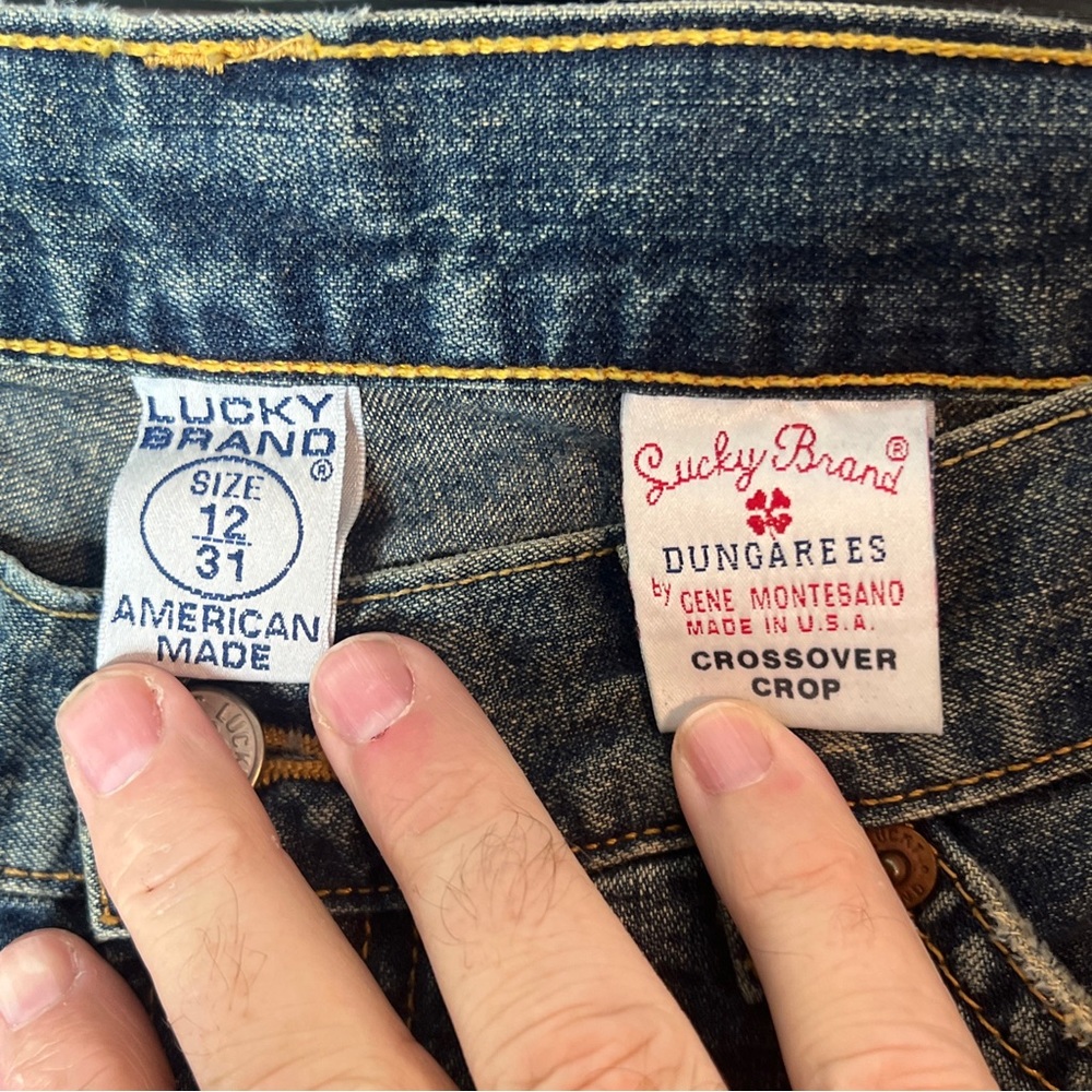 Lucky Brand Womens Dungarees Crossover Crop Denim Jeans Size 12/31 - Picture 5 of 9